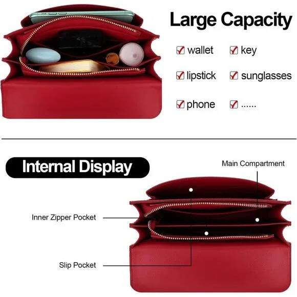 LL LOPPOP Small Classy Leather Crossbody Purse Top Handle Satchel Handbag Red - Picture 3 of 7